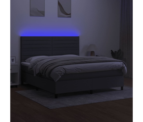 Cama box spring colchón y luces LED tela gris oscuro 180x200 cm