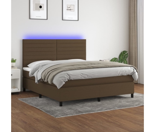 Cama box spring colchón luces LED tela marrón oscuro 180x200cm