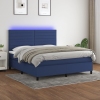 Cama box spring colchón y luces LED tela azul 180x200 cm