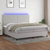 Cama box spring con colchón tela y LED gris claro 200x200 cm