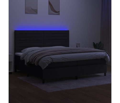 Cama box spring colchón y luces LED tela negro 200x200 cm