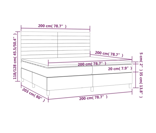 Cama box spring colchón y luces LED tela negro 200x200 cm