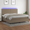 Cama box spring colchón y luces LED tela gris taupe 200x200 cm