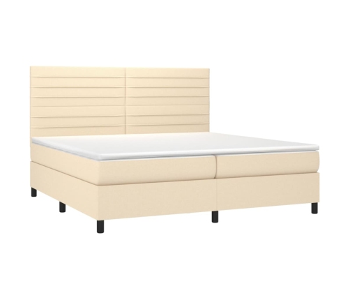 Cama box spring colchón y luces LED tela crema 200x200 cm