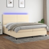 Cama box spring colchón y luces LED tela crema 200x200 cm