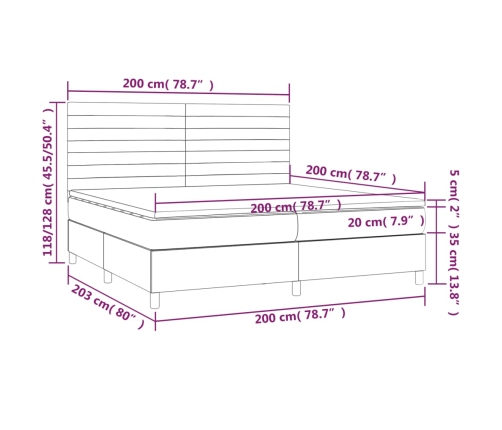 Cama box spring colchón y luces LED tela azul 200x200 cm