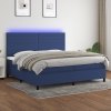 Cama box spring colchón y luces LED tela azul 200x200 cm