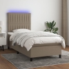 Cama box spring colchón y luces LED tela gris taupe 90x200 cm