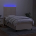 Cama box spring colchón y luces LED tela crema 90x200 cm