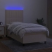 Cama box spring colchón y luces LED tela crema 100x200 cm