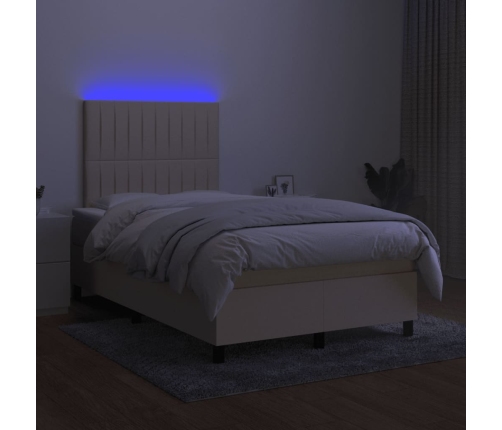 Cama box spring con colchón y LED tela crema 120x200 cm