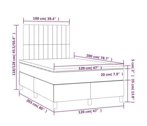 Cama box spring con colchón y LED tela crema 120x200 cm