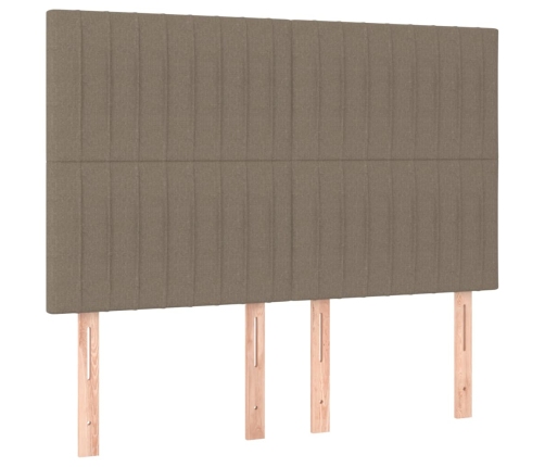 Cama box spring colchón y luces LED tela gris taupe 140x200 cm