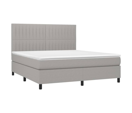 Cama box spring colchón y luces LED tela gris claro 160x200 cm