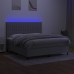 Cama box spring colchón y luces LED tela gris claro 160x200 cm