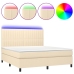 Cama box spring colchón y luces LED tela crema 160x200 cm