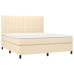 Cama box spring colchón y luces LED tela crema 160x200 cm