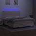 Cama box spring colchón y luces LED tela crema 160x200 cm
