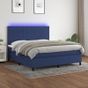 Cama box spring colchón y luces LED tela azul 160x200 cm