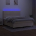 Cama box spring colchón y luces LED tela crema 180x200 cm