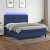 Cama box spring colchón y luces LED tela azul 180x200 cm