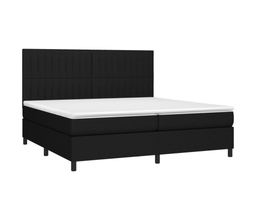 Cama box spring colchón y luces LED tela negro 200x200 cm