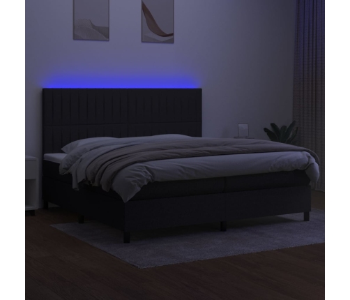 Cama box spring colchón y luces LED tela negro 200x200 cm