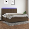 Cama box spring colchón luces LED tela marrón oscuro 200x200 cm