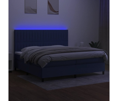 Cama box spring colchón y luces LED tela azul 200x200 cm