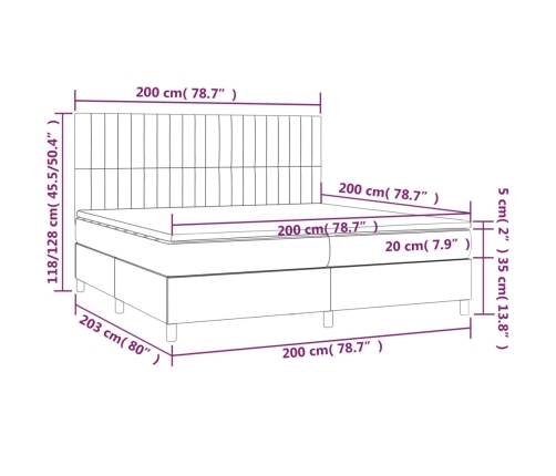 Cama box spring colchón y luces LED tela azul 200x200 cm