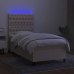 Cama box spring colchón y luces LED tela crema 90x200 cm