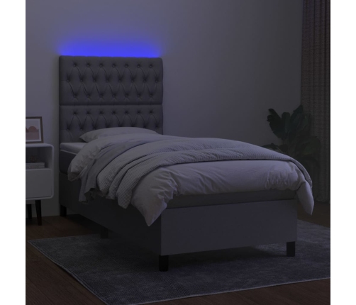 Cama box spring colchón y luces LED tela gris claro 100x200 cm