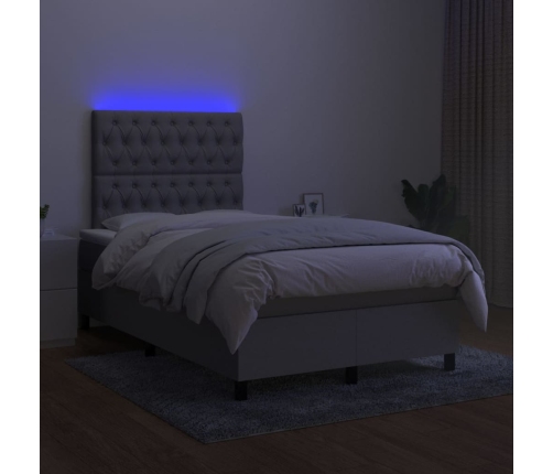 Cama box spring con colchón tela y LED gris claro 120x200 cm