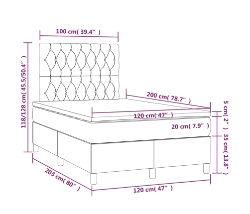 Cama box spring con colchón y LED tela gris oscuro 120x200 cm