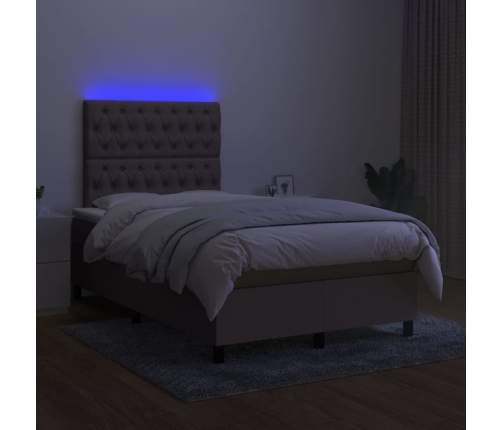 Cama box spring con colchón y LED tela gris taupe 120x200 cm