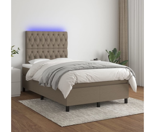 Cama box spring con colchón y LED tela gris taupe 120x200 cm