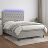 Cama box spring colchón y luces LED tela gris claro 140x190 cm