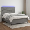 Cama box spring colchón y luces LED tela gris oscuro 140x190 cm