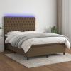 Cama box spring colchón luces LED tela marrón oscuro 140x190 cm