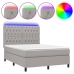 Cama box spring colchón y luces LED tela gris claro 140x200 cm
