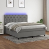 Cama box spring colchón y luces LED tela gris oscuro 160x200 cm