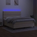 Cama box spring colchón y luces LED tela crema 160x200 cm