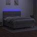 Cama box spring colchón y luces LED tela gris claro 180x200 cm