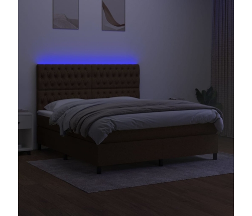 Cama box spring colchón luces LED tela marrón oscuro 180x200cm