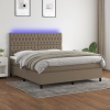 Cama box spring colchón y luces LED tela gris taupe 180x200 cm