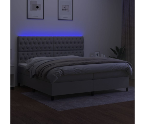 Cama box spring con colchón tela y LED gris claro 200x200 cm