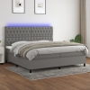 Cama box spring colchón y luces LED tela gris claro 200x200 cm