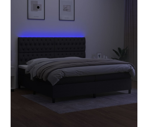 Cama box spring colchón y luces LED tela negro 200x200 cm