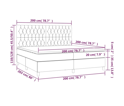 Cama box spring colchón y luces LED tela negro 200x200 cm