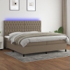 Cama box spring colchón y luces LED tela gris taupe 200x200 cm